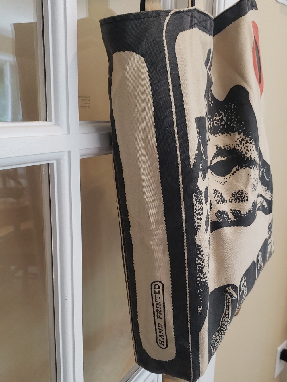 Hand Printed Giraffe Tote by COQ D'OR - 16"H X 12"W X 3" D - Picture 11 of 16